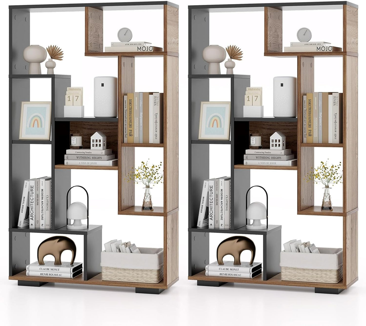Tangkula Geometric Bookshelf, 47 Inch Tall Bookcase with Multiple Open Shelves