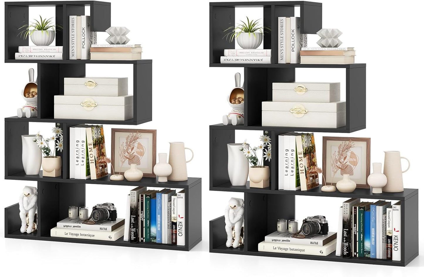 Tangkula S-Shaped Bookshelf, 5-Tier Modern Geometric Stepped Bookcase with Anti-Tipping Kits