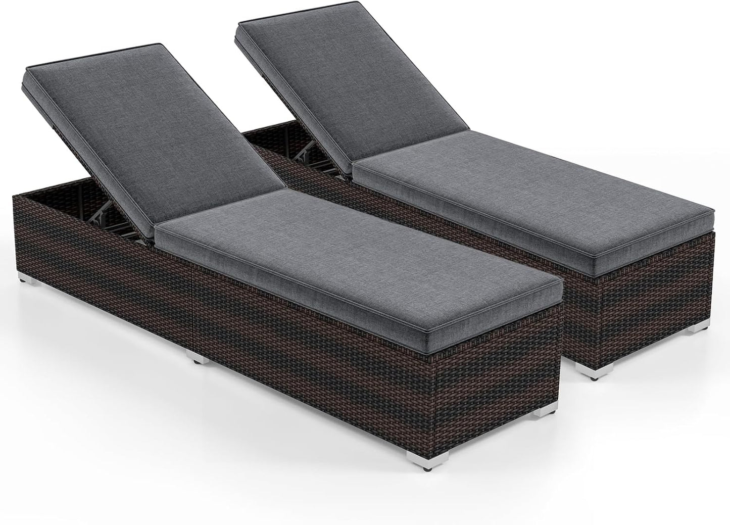 Tangkula Outdoor Chaise Lounge, Patio Wicker Lounge Chair w/ 4-Level Backrest, Heavy-Duty Metal Frame