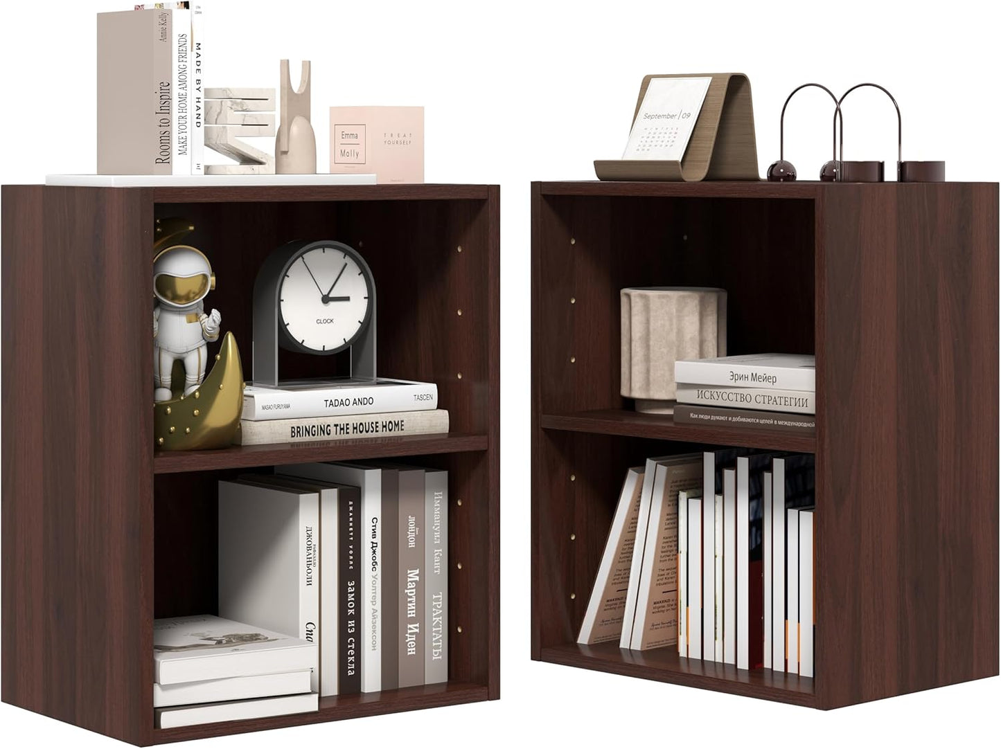 Tangkula 2-Tier Bookshelf, Open Shelf Bookcase with 7-Position Adjustable Shelf