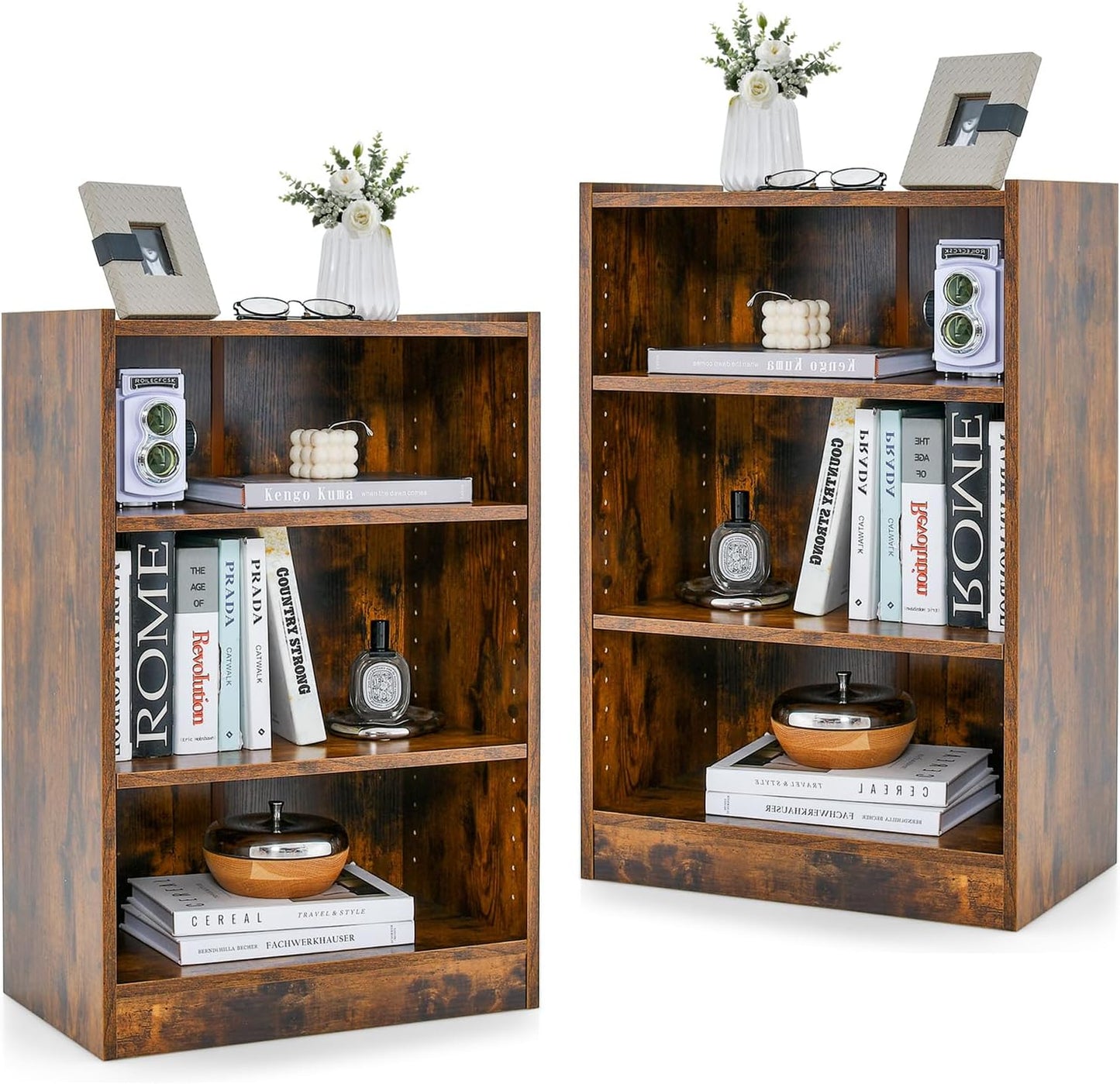 Tangkula 3 Tier Bookcase, Floor Standing Open Bookshelf with 18-Position Adjustable Shelves