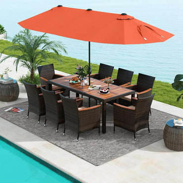 Ensemble de salle à manger Tangkula 11 pièces pour terrasse avec parasol déporté à LED de 4,5 m (socle inclus)