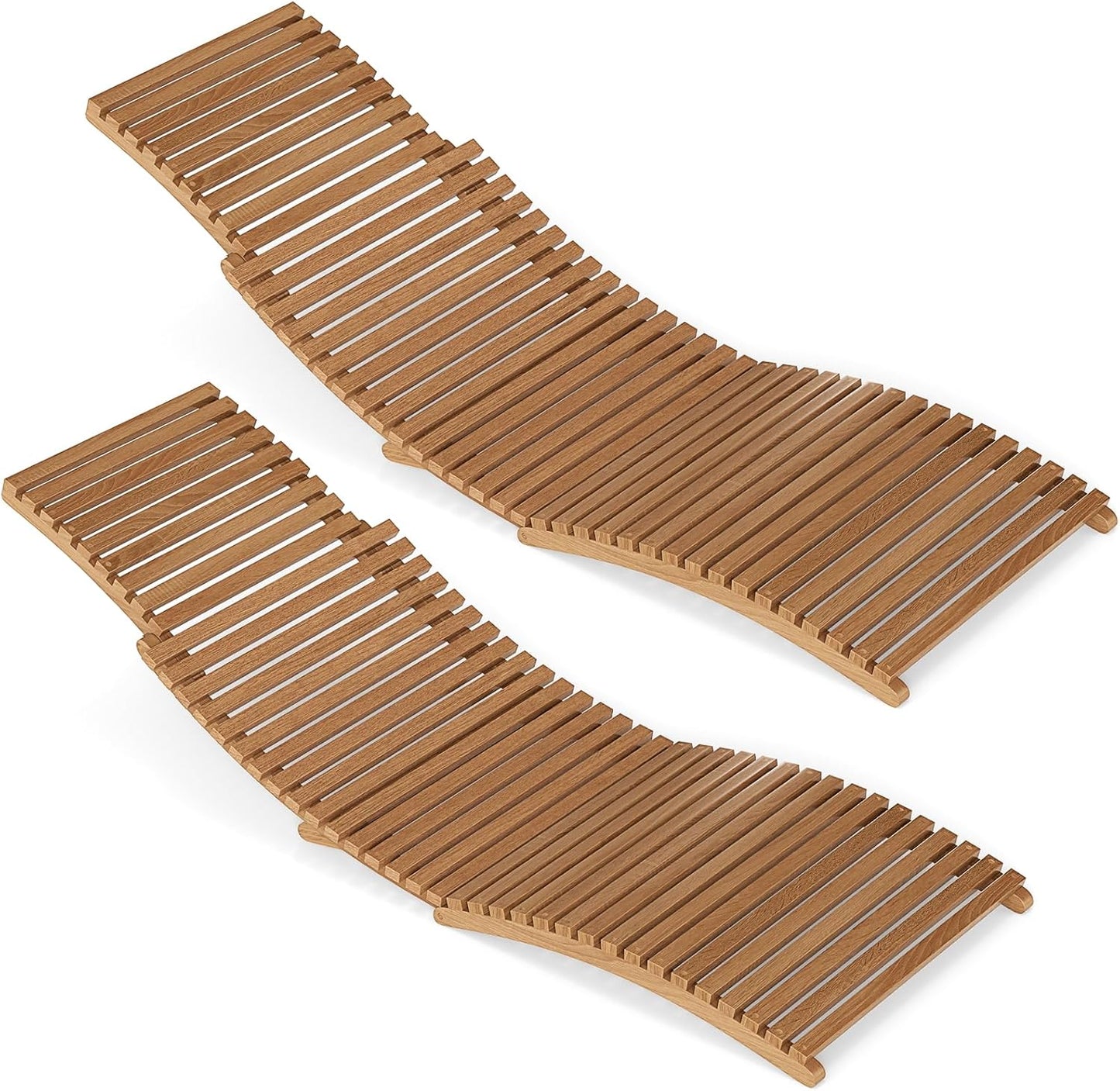 Tangkula Teak Wood Patio Folding Chaise Lounge Chair with Slatted Seat