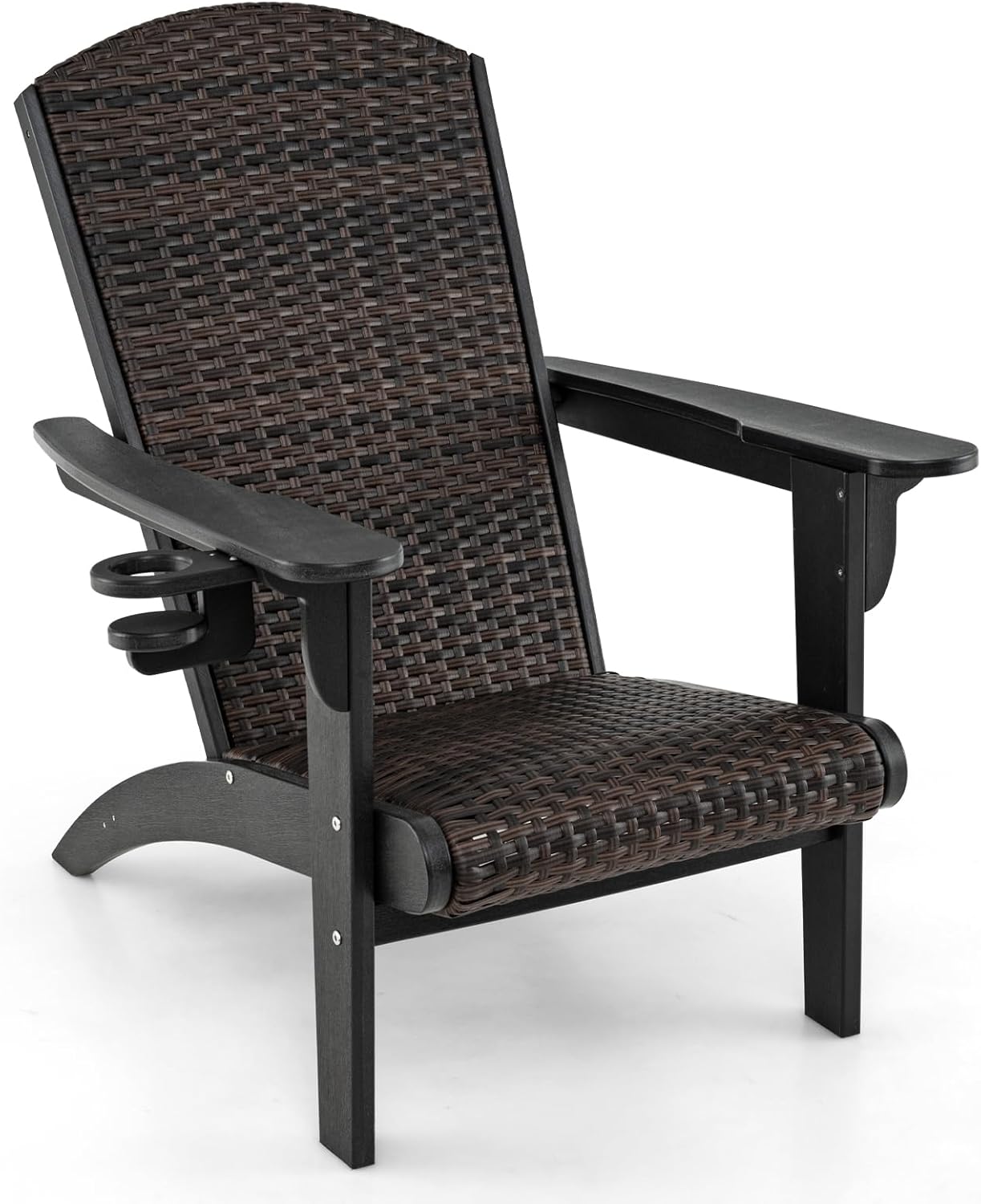 Tangkula Patio Wicker Adirondack Chair, HDPE Lounge Chair w/Rattan Padded Seat & Back