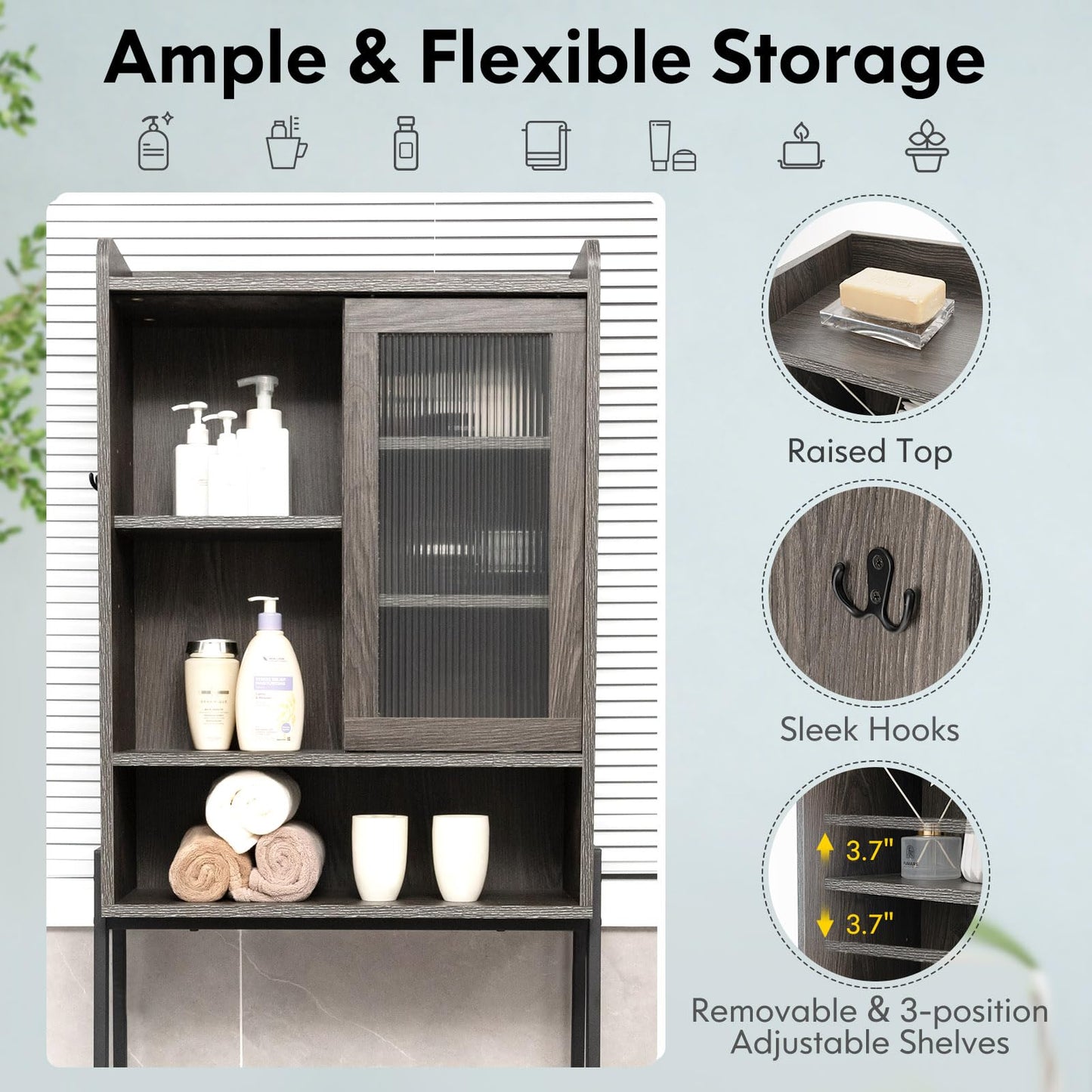 Tangkula Over The Toilet Storage Cabinet, Bathroom Space Saver Organizer Above Toilet with Double Doors & Metal Frame