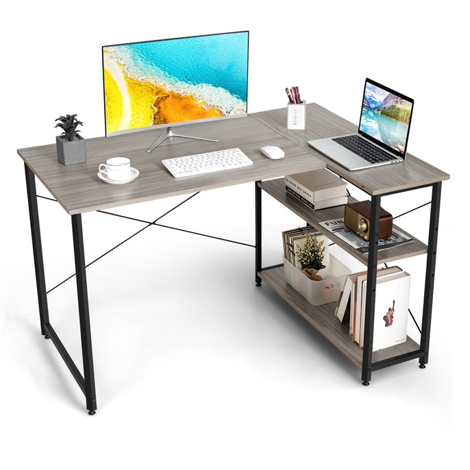Tangkula L-Shaped Computer Desk with Reversible Shelves
