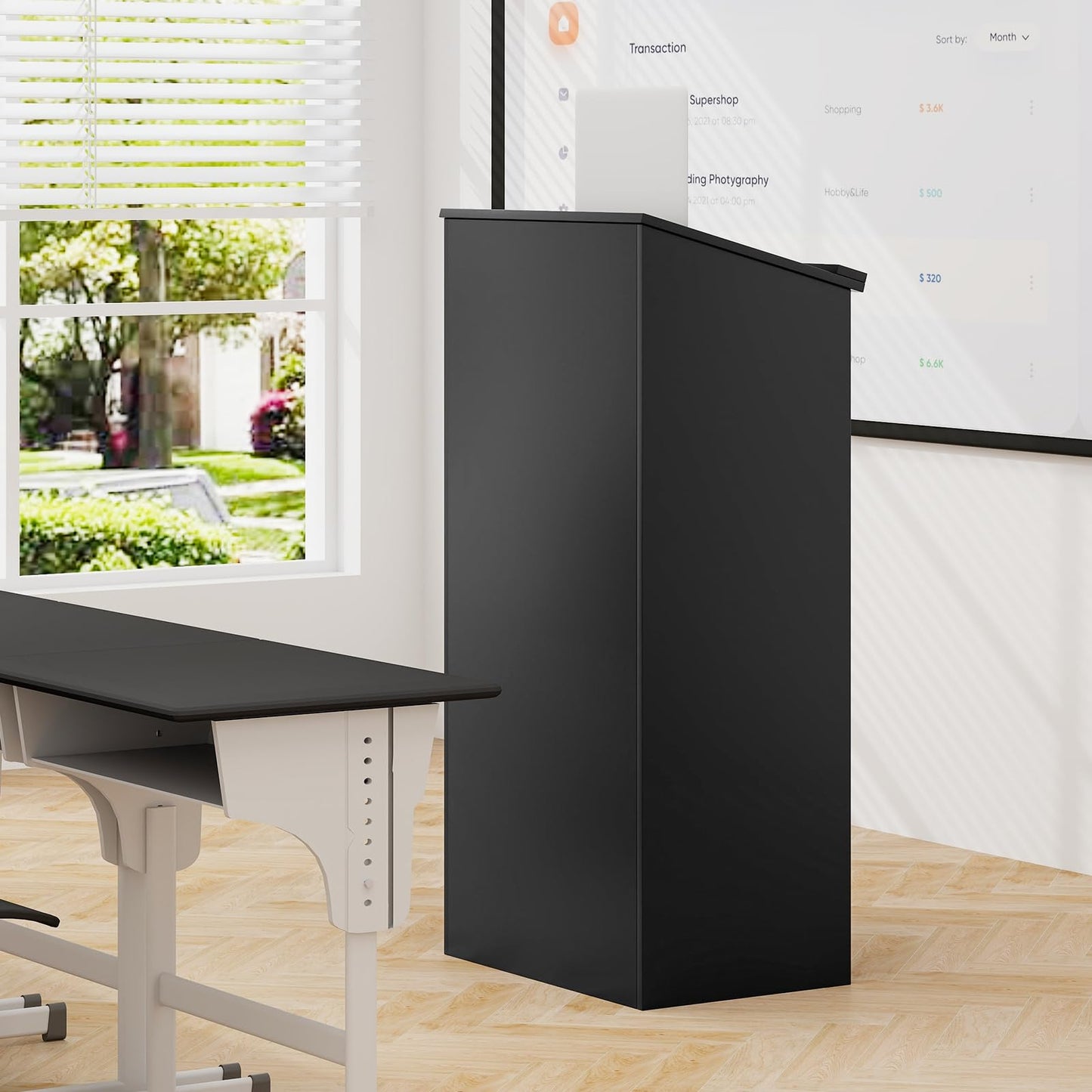 Tangkula Floor Standing Podium, Wooden Speaking Lectern with Adjustable Shelf