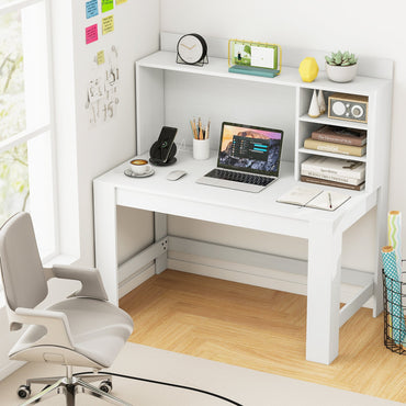 Bureau d'ordinateur Tangkula avec étagère supérieure, bureau à domicile avec bibliothèque