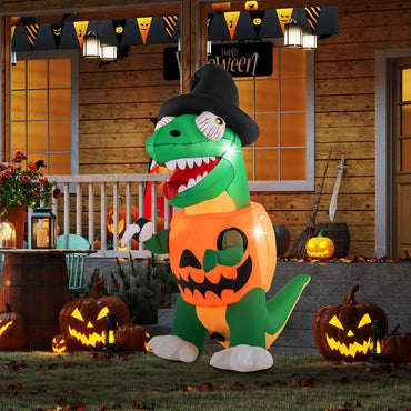 Tangkula 6 FT Gonflables d'Halloween Dinosaure Citrouille avec Chapeau de Sorcière, Main Crochetée et Lumières LED Intégrées