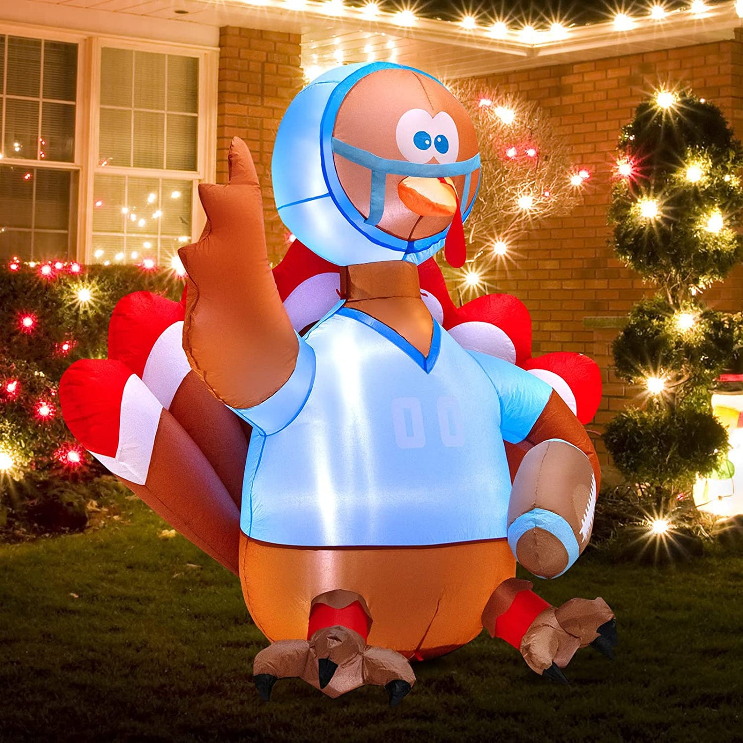 Tangkula 6 FT Thanksgiving Inflatable Turkey, Lighted Thanksgiving Decorations for Lawn, Garden, Party