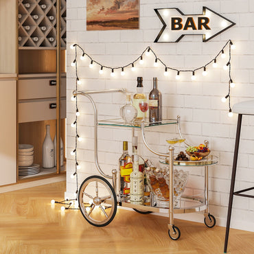 Tangkula Rolling Bar Cart, Metal Serving Cart with Tempered Glass, 3-Tier Glass Bar and Serving Cart