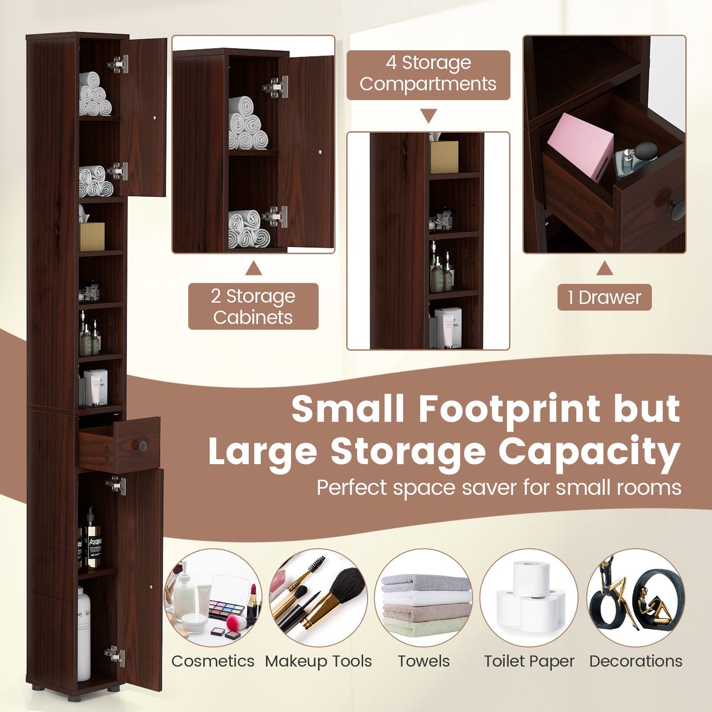 Tangkula Tall Slim Bathroom Storage Cabinet, 71" Freestanding Bathroom Cabinet Organizer