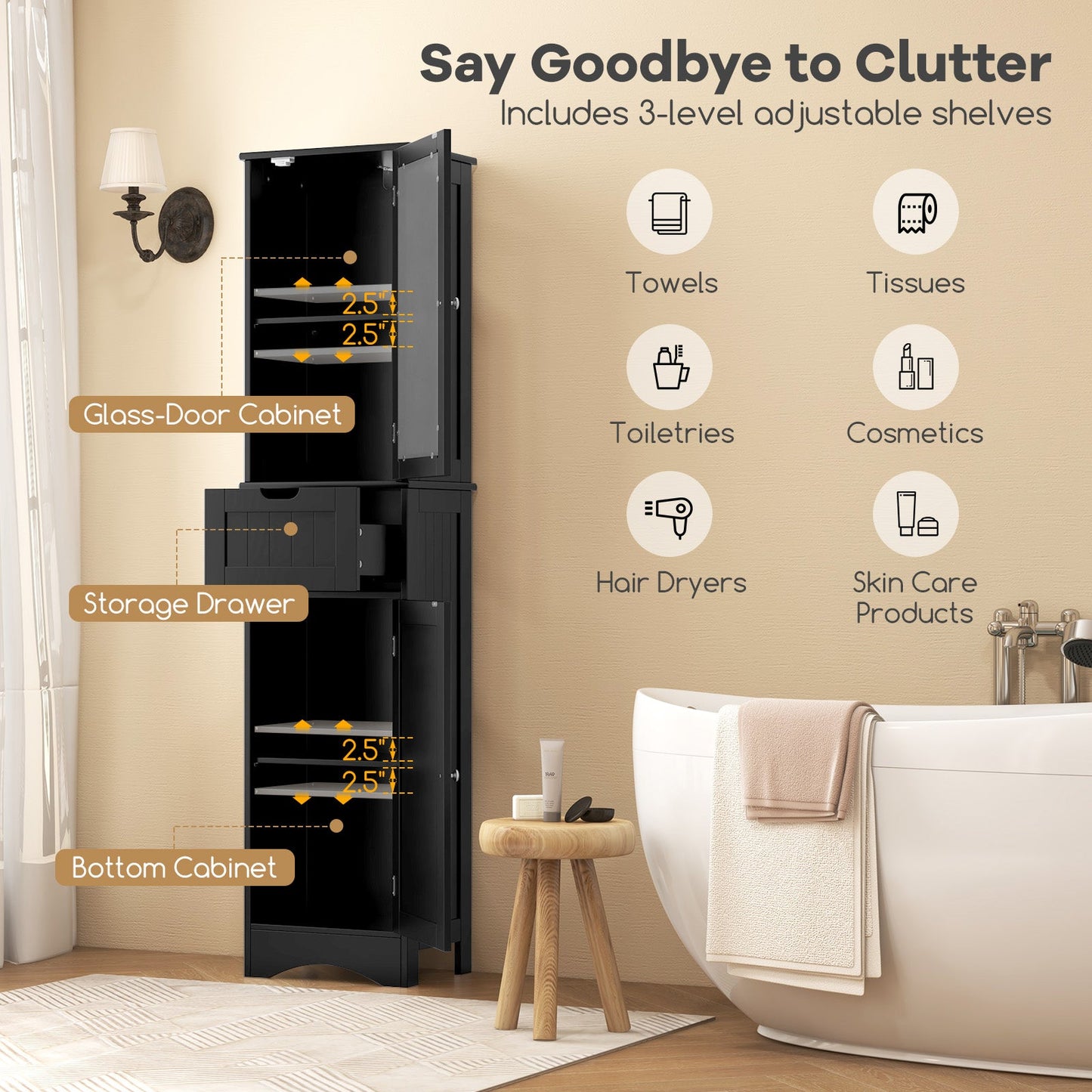 Tangkula 67" Tall Bathroom Cabinet, Narrow Storage Organizer