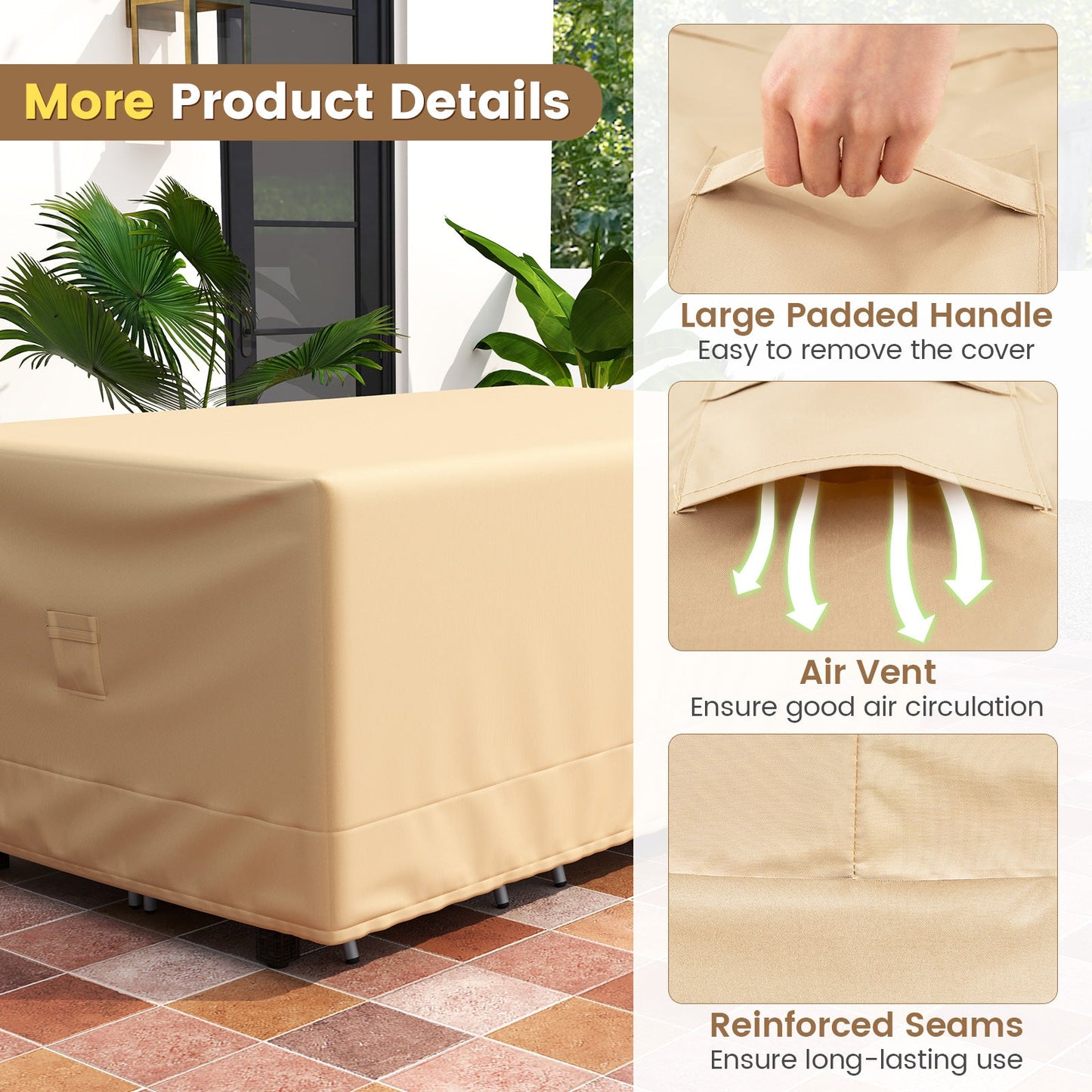 Tangkula Patio Loveseat Cover, 2-Seater Waterproof Outdoor Deep Sofa Cover with Padded Handle & Click-Close Straps