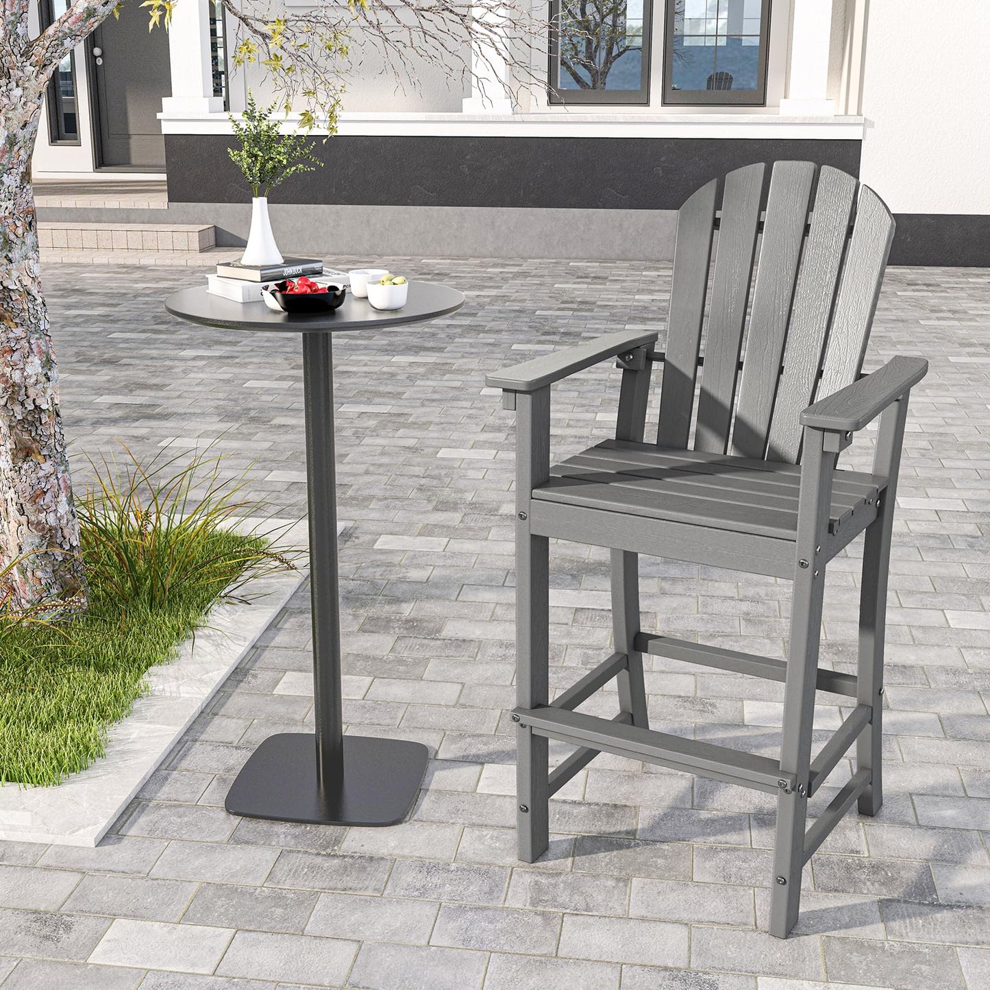 Tangkula Outdoor Tall Adirondack Chair 30 Inches Seat Height, HDPE Bar Height Patio Chair with High Backrest