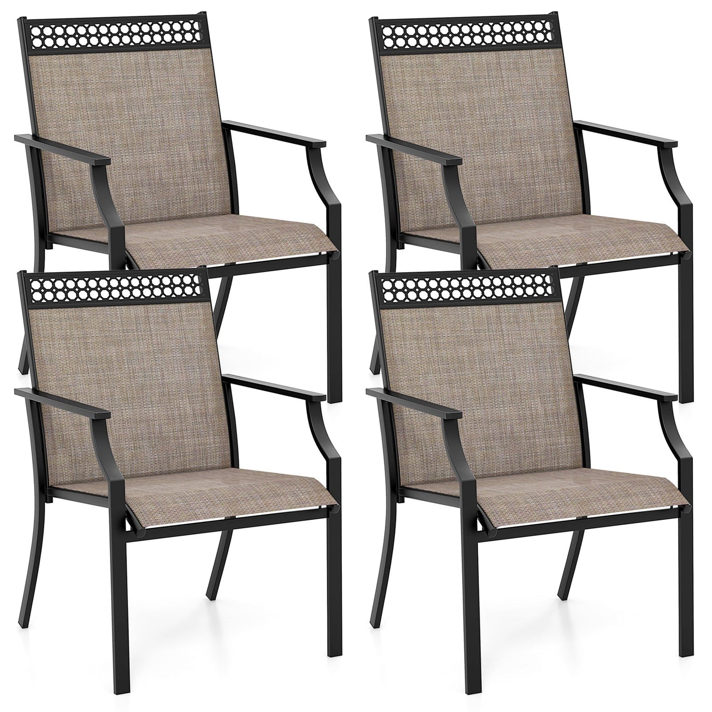 Tangkula Lot de 2/4 chaises de salle à manger de patio, chaises d'extérieur tout temps avec dossier haut et accoudoirs