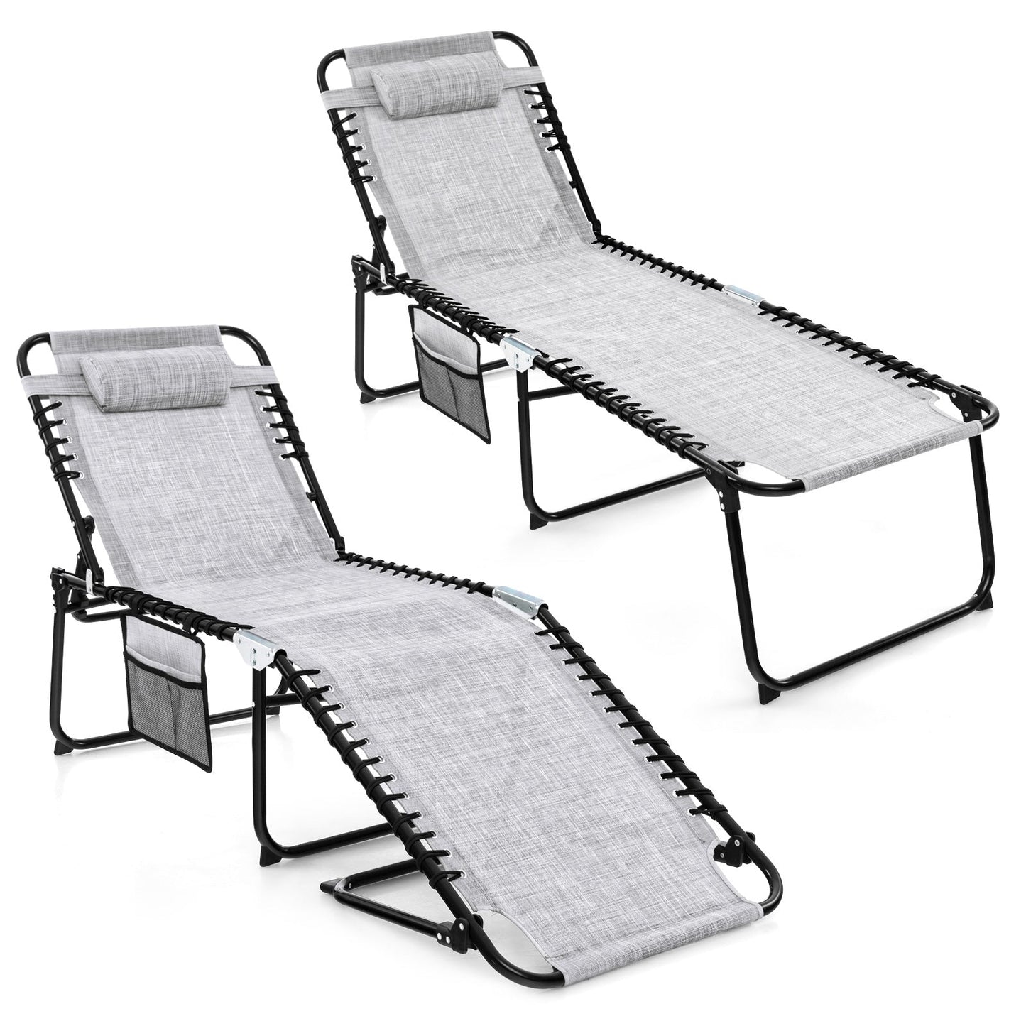 Tangkula Foldable Beach Lounge Chair for Outdoor, Reclining Chair with Removable Headrest