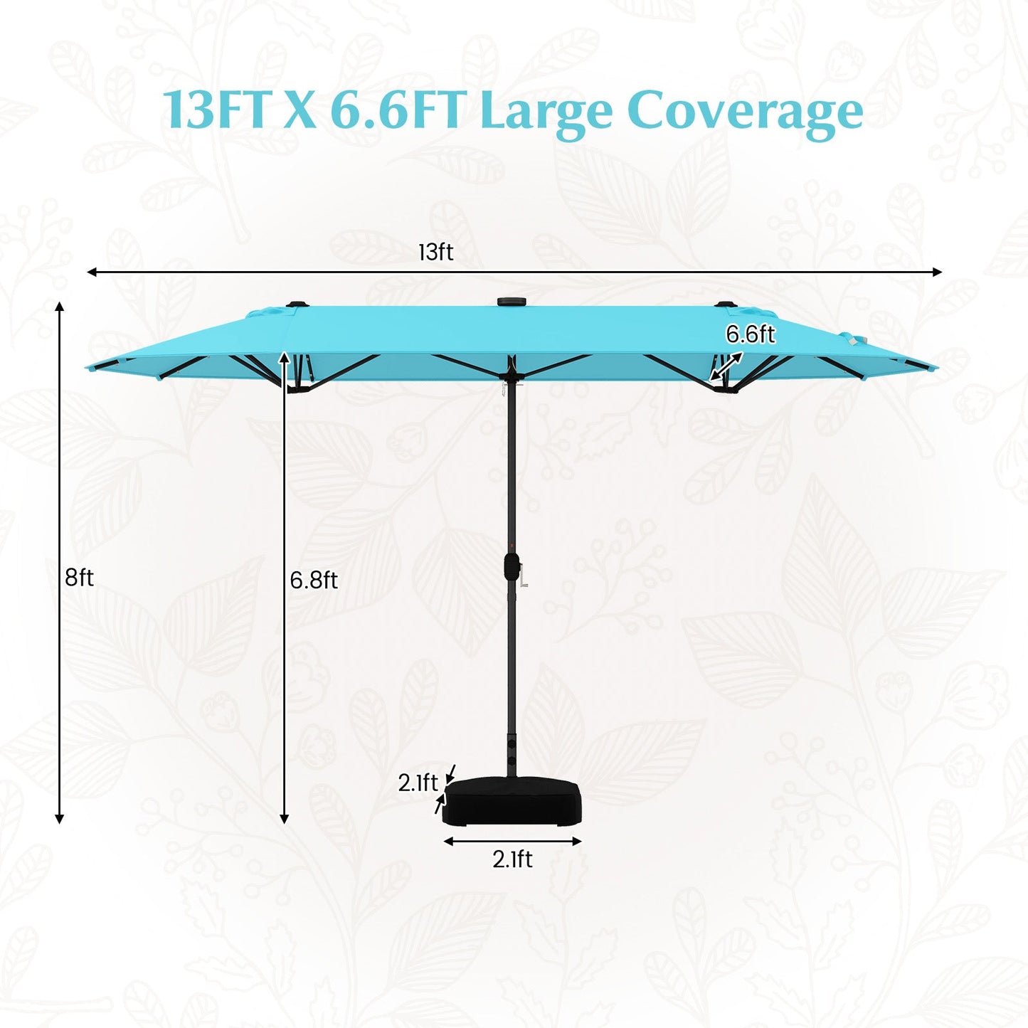 Tangkula 13FT Double-sided Patio Umbrella with Solar Lights, Large Twin Table Umbrella with Crank Handle