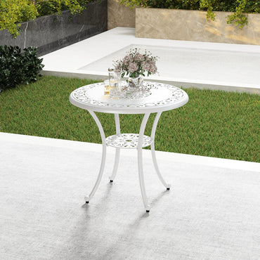 Tangkula Table de salle à manger de patio en aluminium moulé de 31,5 po, table de bistrot ronde d'extérieur avec trou de parasol de 2 po