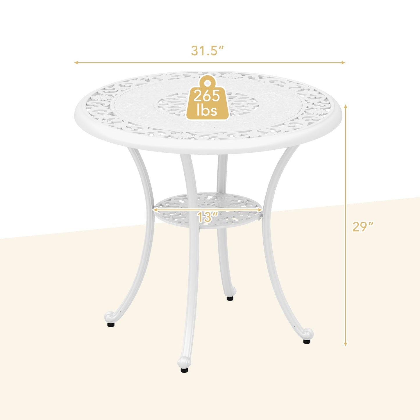 Tangkula 31.5” Cast Aluminum Patio Dining Table, Round Outdoor Bistro Table with 2” Umbrella Hole