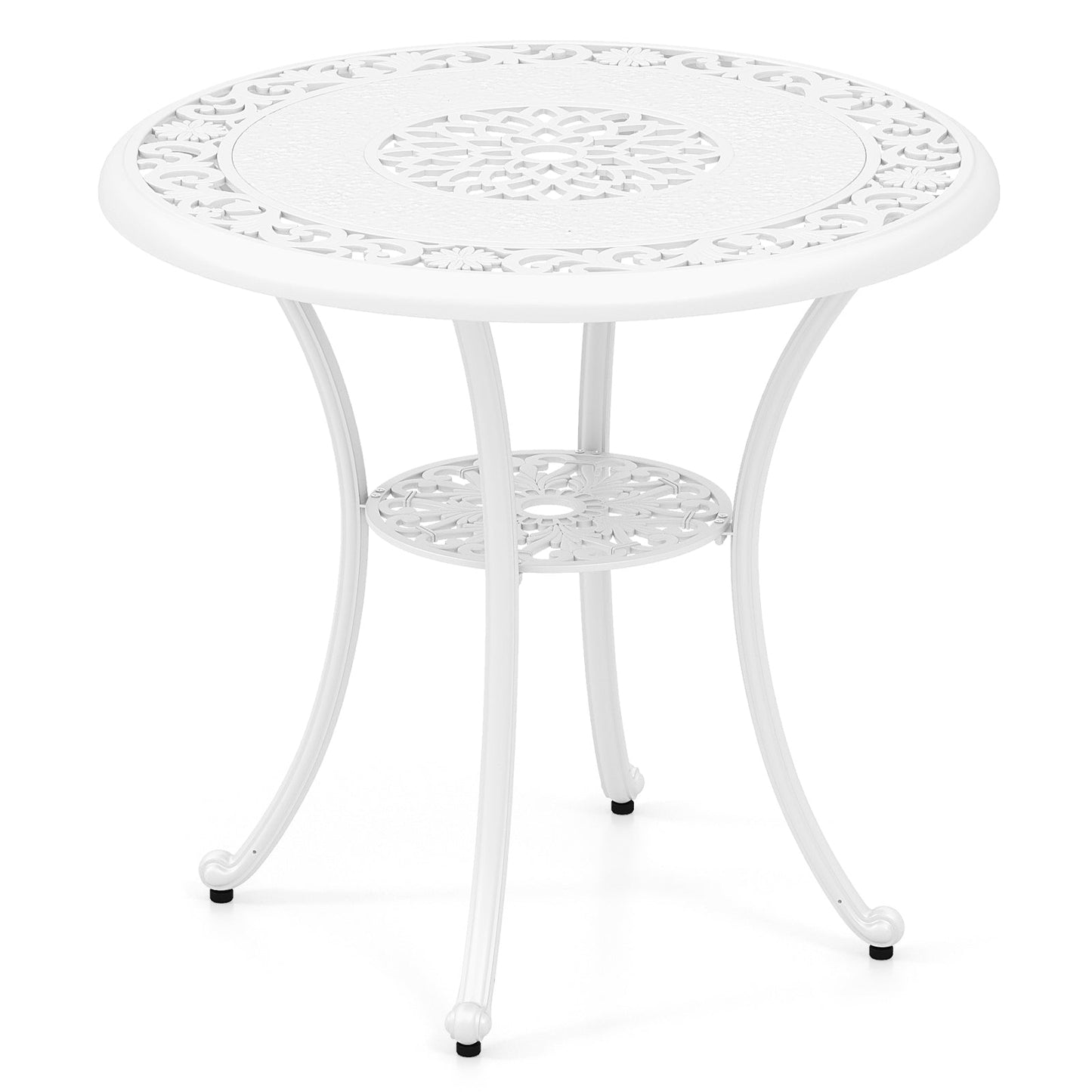 Tangkula 31.5” Cast Aluminum Patio Dining Table, Round Outdoor Bistro Table with 2” Umbrella Hole