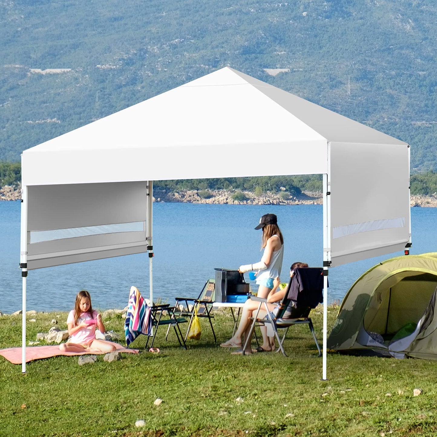 Tangkula 10x17FT Pop Up Canopy Tent, Portable Outdoor Tent w/ Adjustable Dual Awnings
