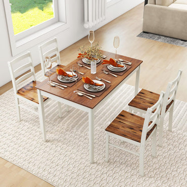 Tangkula 5-Piece Dining Table Set for 4, Farmhouse Solid Wood Dinette Set w/Rubber Wood Legs