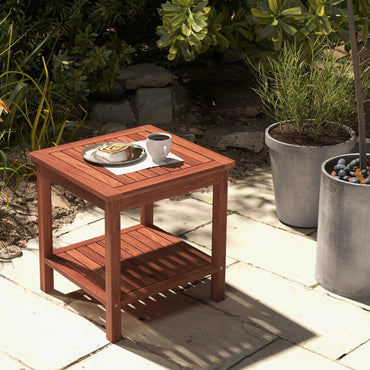 Tangkula Table d'appoint de patio, Table d'appoint en bois d'acacia à deux niveaux