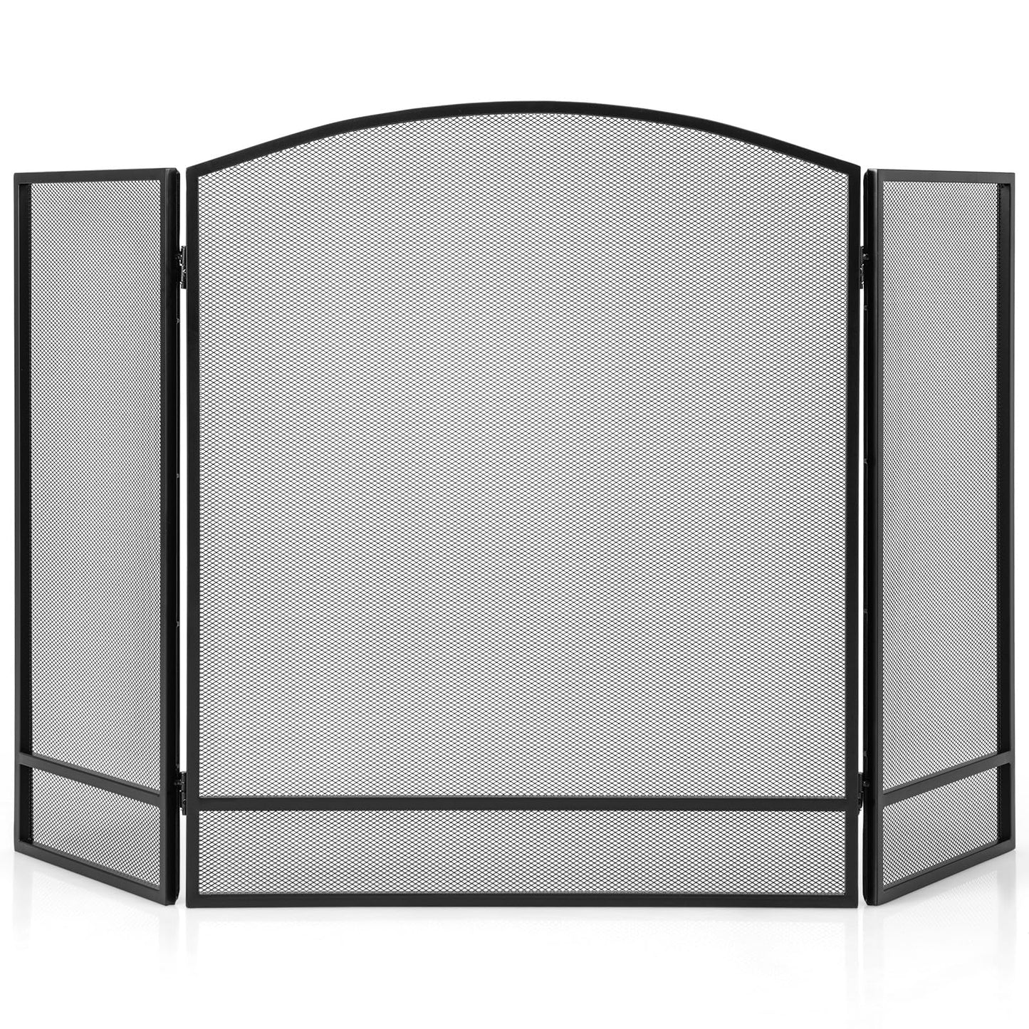 Tangkula Pare-feu pliant à 3 panneaux, Pare-étincelles en fer forgé, Housse de protection en maille métallique pour cheminée, 48,5 po x 29 po