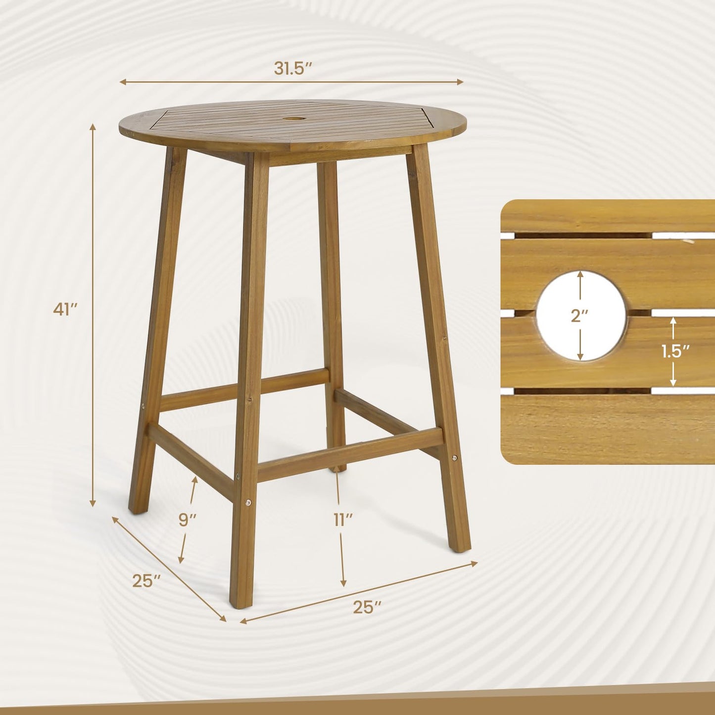 Tangkula 31.5” Acacia Wood Patio Bar Table