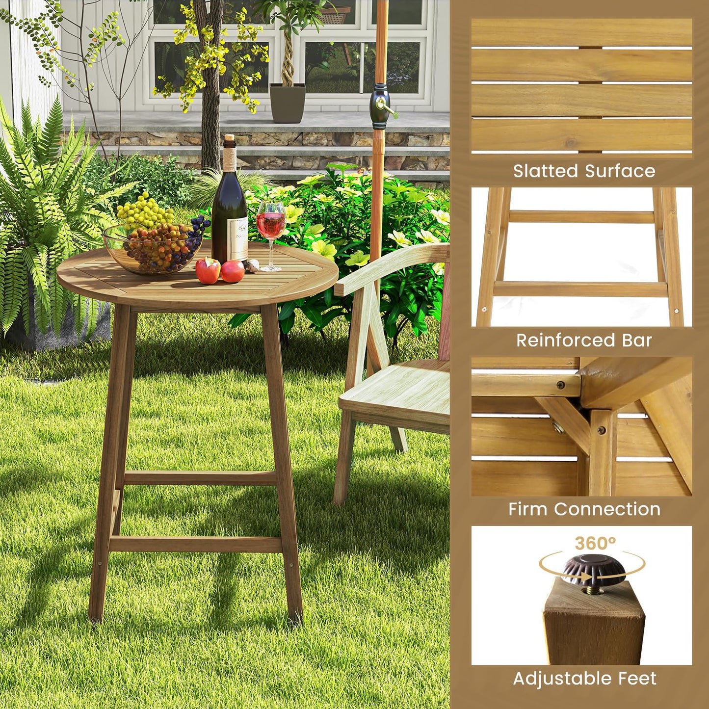 Tangkula 31.5” Acacia Wood Patio Bar Table