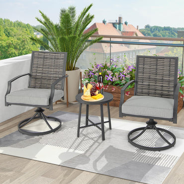 Tangkula 3 Piece Patio Swivel Chair Set, Wicker Swivel Chairs
