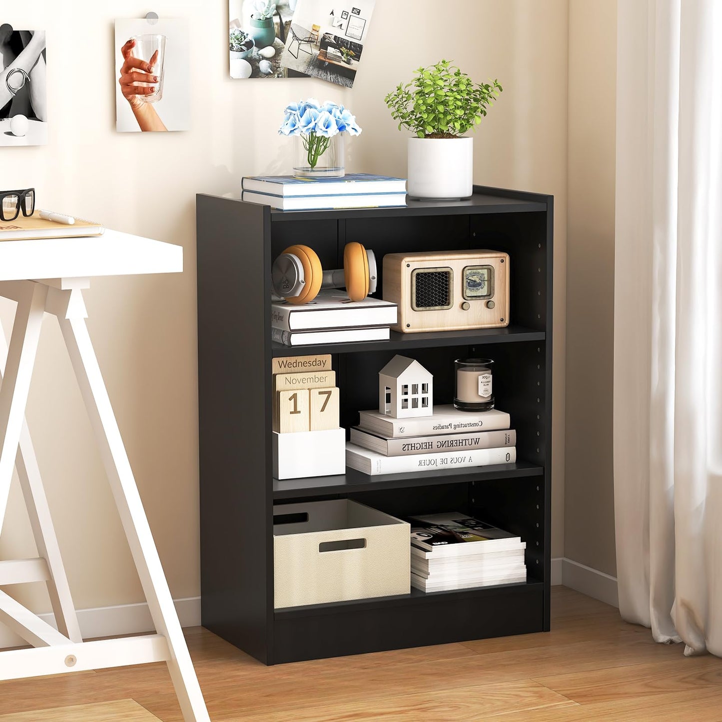3 Tier Bookcase, Floor Standing Open Bookshelf with 18-Position Adjustable Shelves - Tangkula