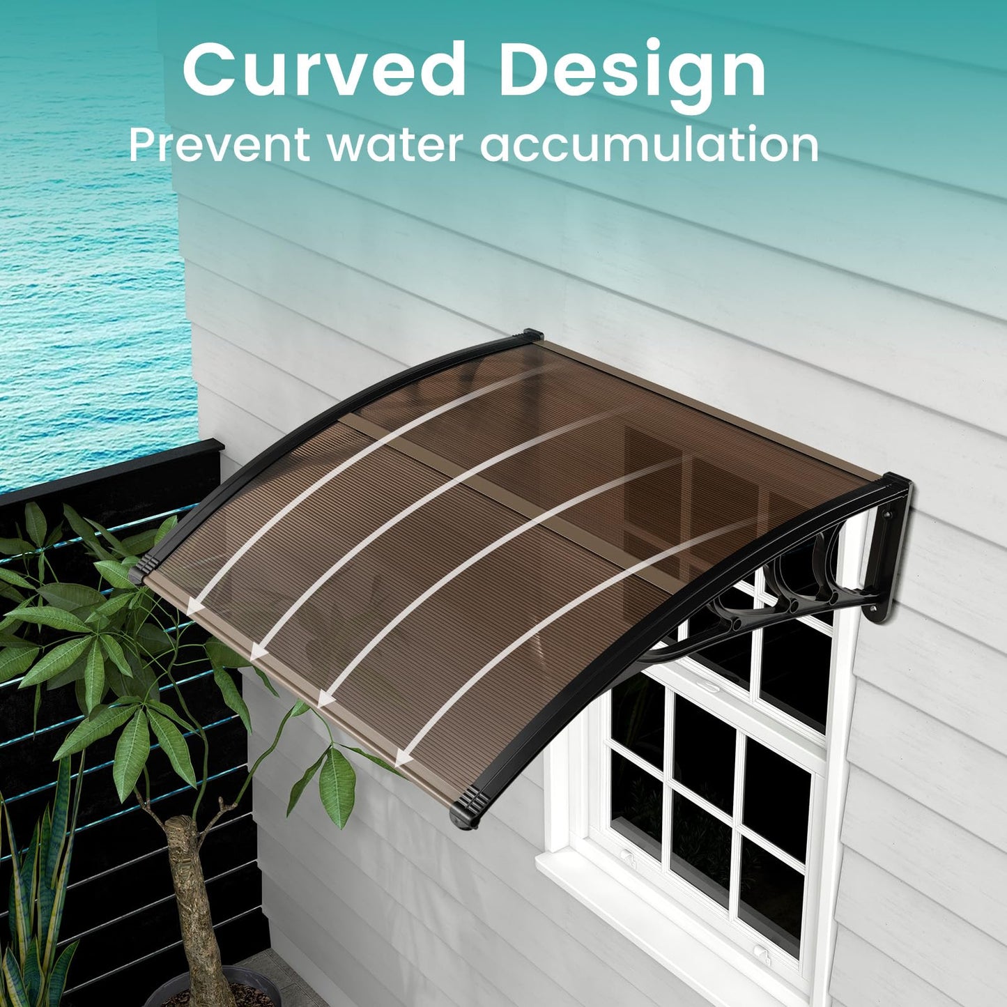 Tangkula Window Awning, Modern Polycarbonate Overhead Door Awning for Rain Snow Sunlight Protection
