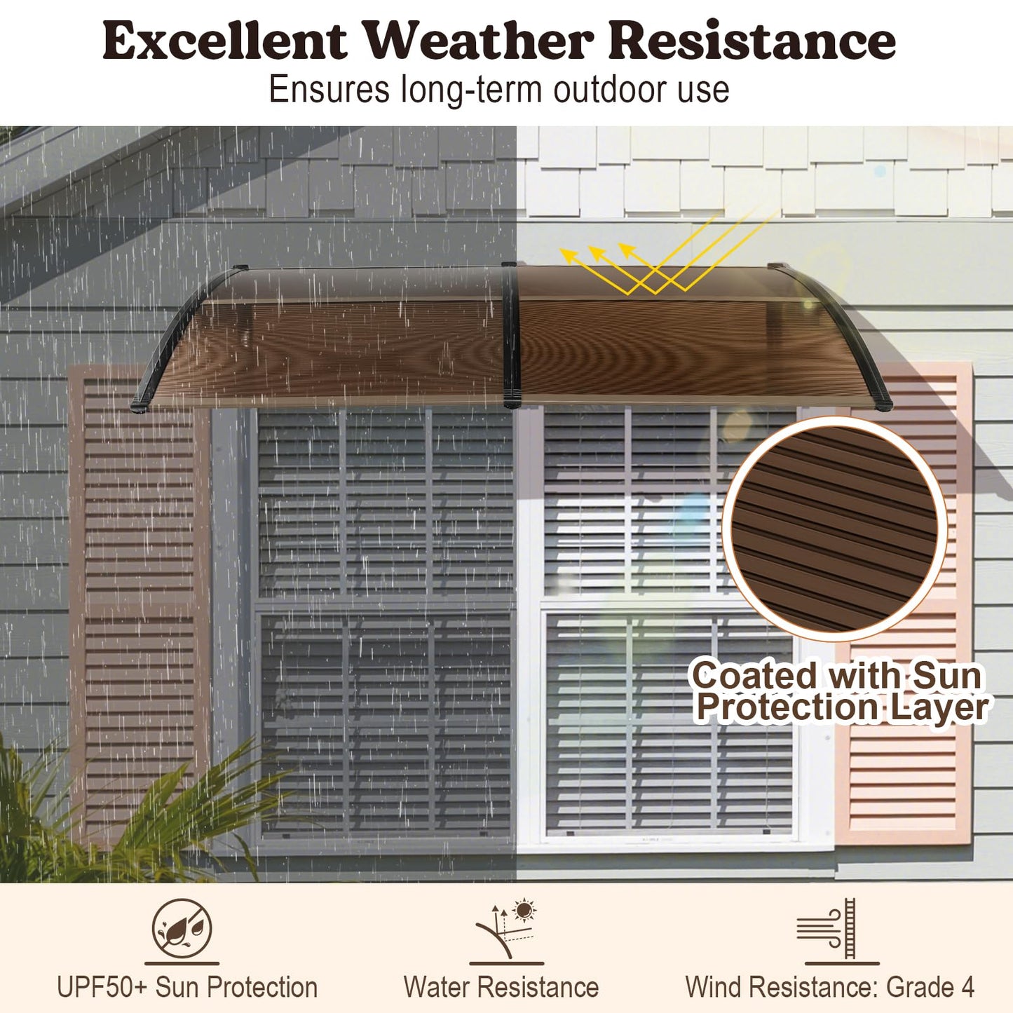 Tangkula Window Awning, Modern Polycarbonate Overhead Door Awning for Rain Snow Sunlight Protection