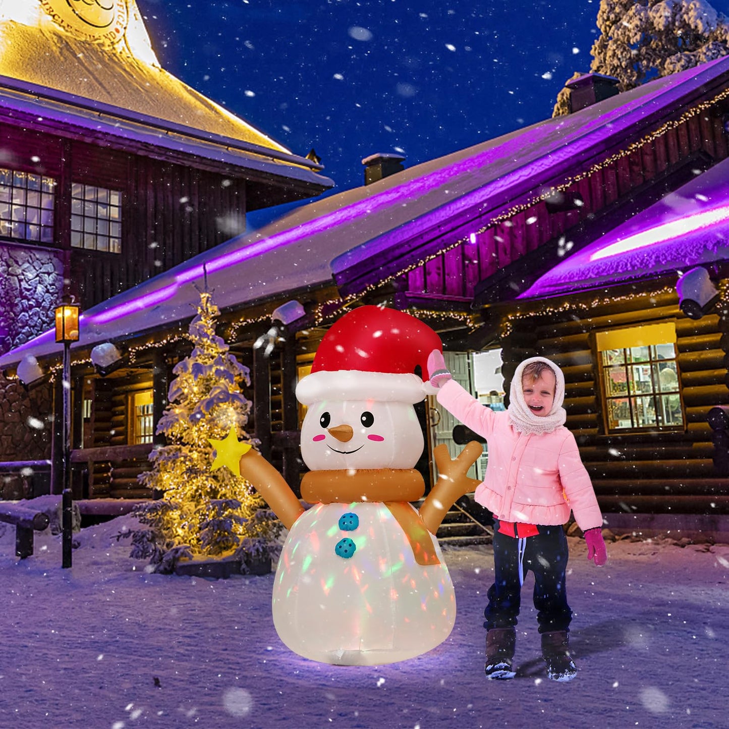 Tangkula 4 FT Lighted Christmas Inflatable Snowman with 360° Rotating Colorful LED Light