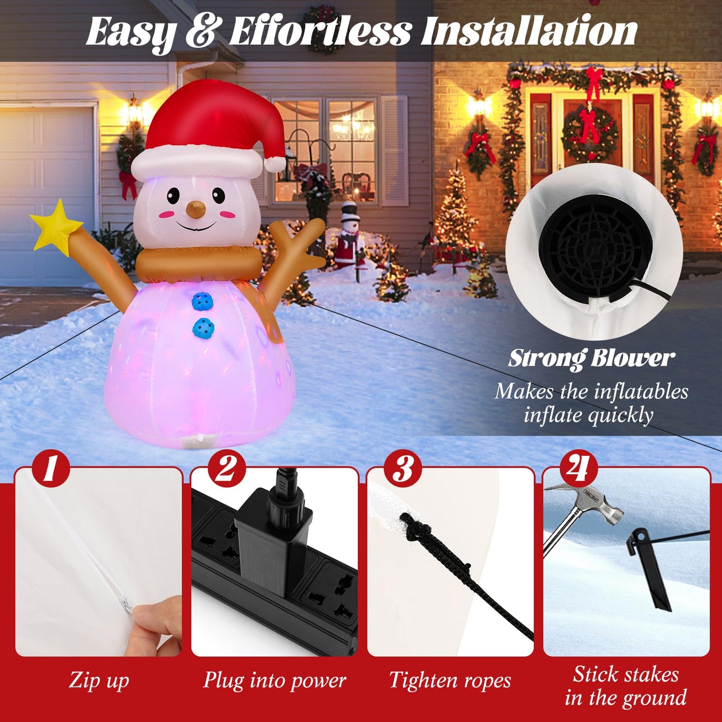 Tangkula 4 FT Lighted Christmas Inflatable Snowman with 360° Rotating Colorful LED Light