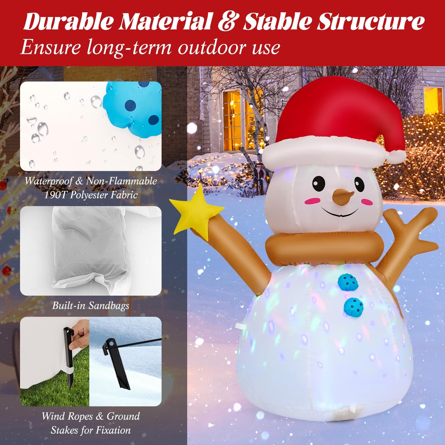Tangkula 4 FT Lighted Christmas Inflatable Snowman with 360° Rotating Colorful LED Light