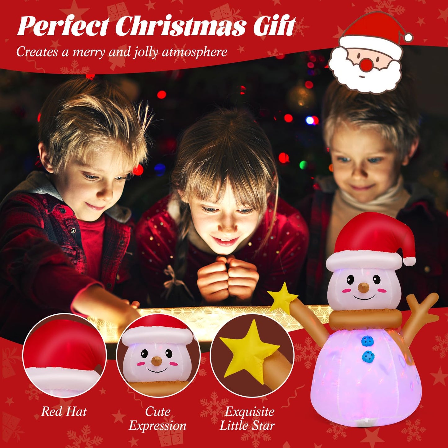 Bonhomme de neige gonflable de Noël Tangkula de 1,20 m avec lumière LED colorée rotative à 360°