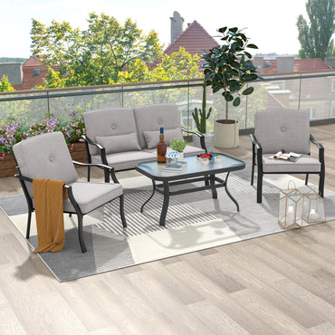 Ensemble de meubles de patio Tangkula 4 pièces, ensemble de conversation extérieur robuste avec coussins rembourrés doux et oreillers lombaires