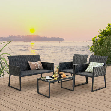 Ensemble de mobilier de patio Tangkula 4 pièces en osier avec mousse à séchage rapide