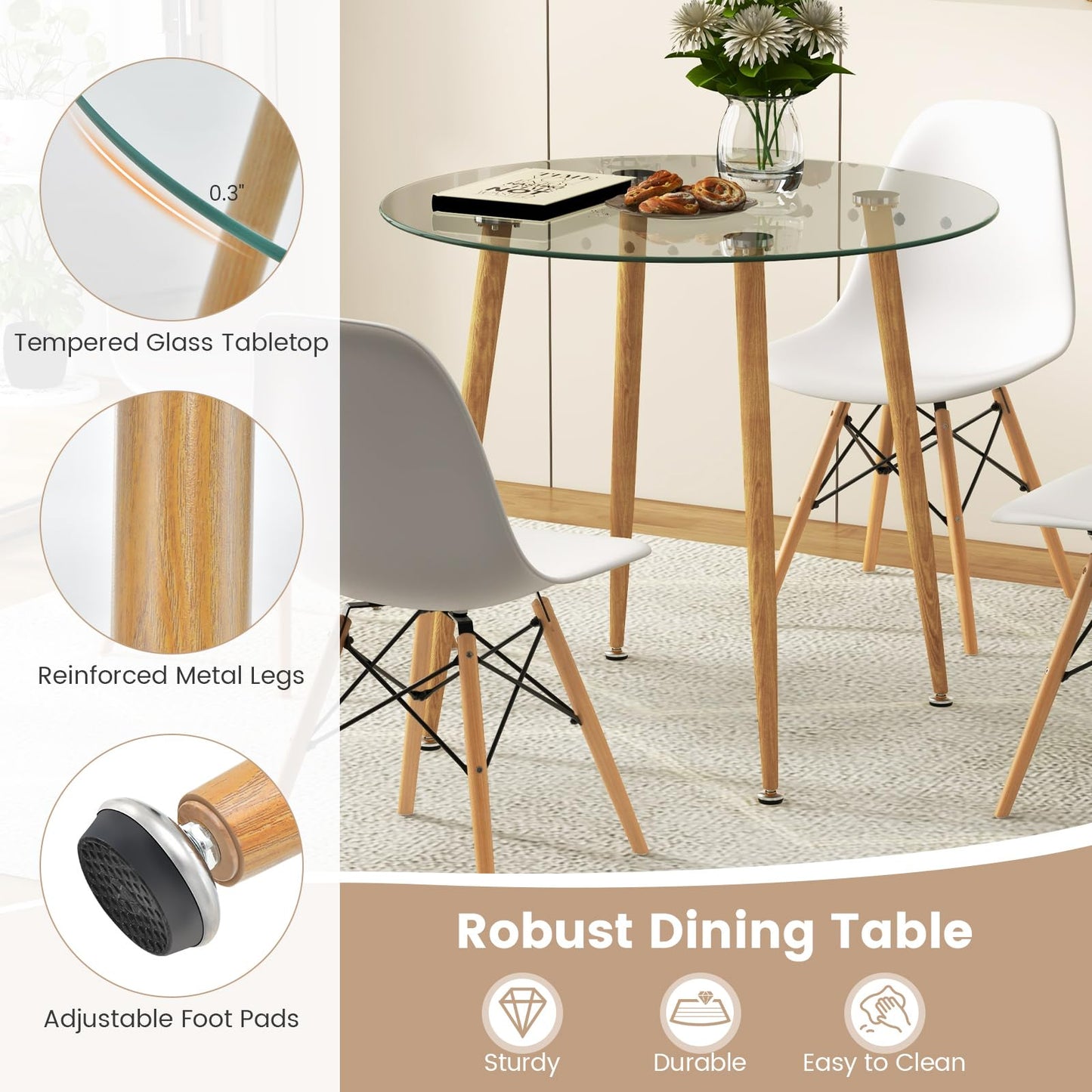 Tangkula 5-Piece Dining Table Set for 4, Kitchen Table Set with PET Seat