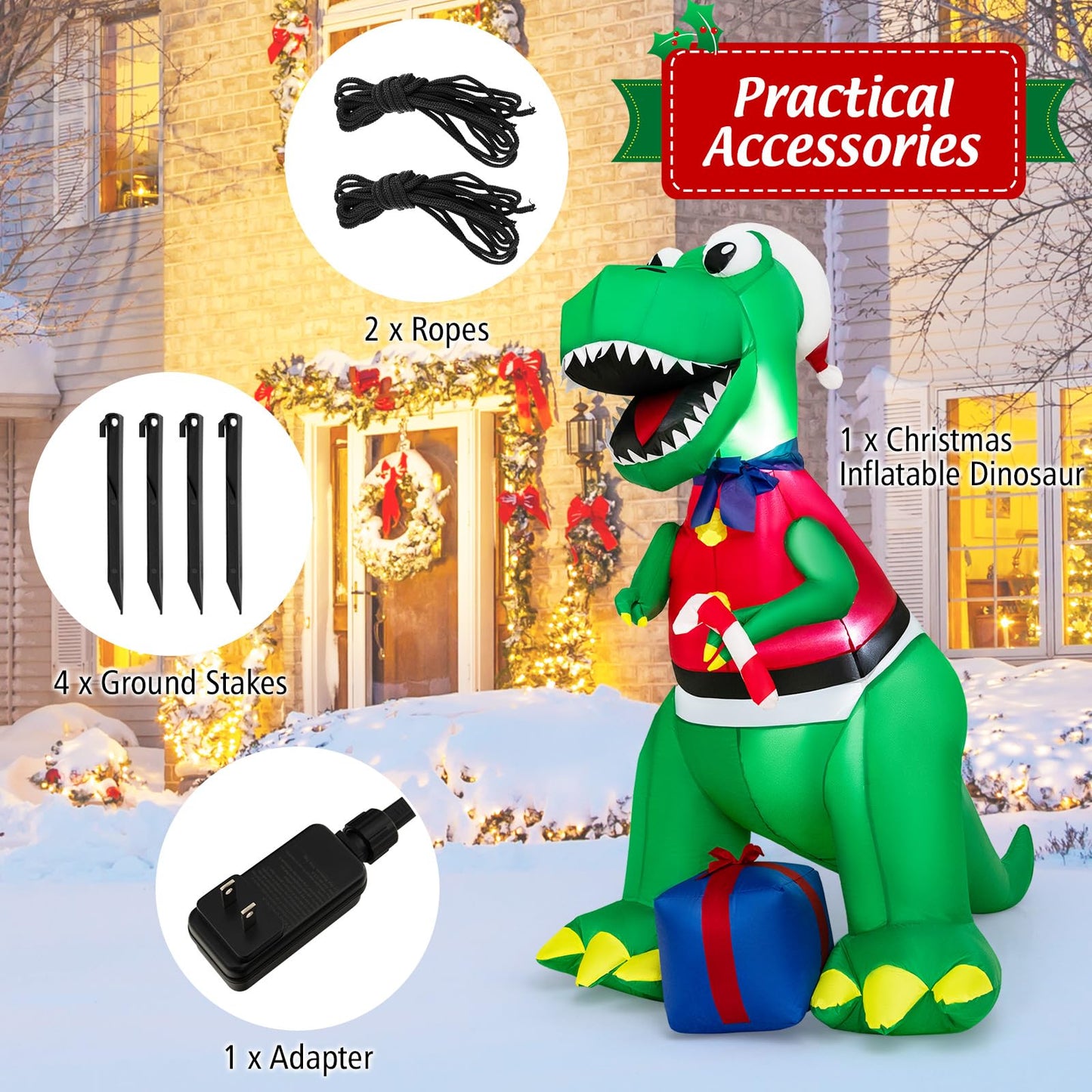 Tangkula 6.8 FT Inflatable Christmas Dinosaur