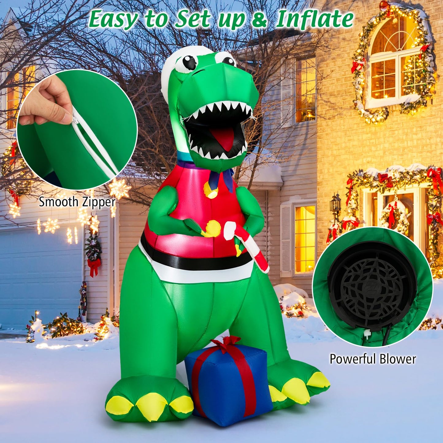 Dinosaure de Noël gonflable Tangkula 6,8 pieds