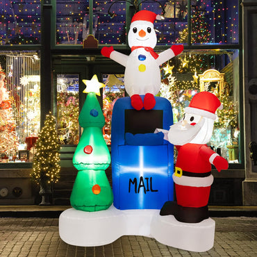 Tangkula 6 FT Lighted Christmas Inflatable Mailbox Santa Claus Snowman Christmas Tree Decoration with Built-in LED Lights