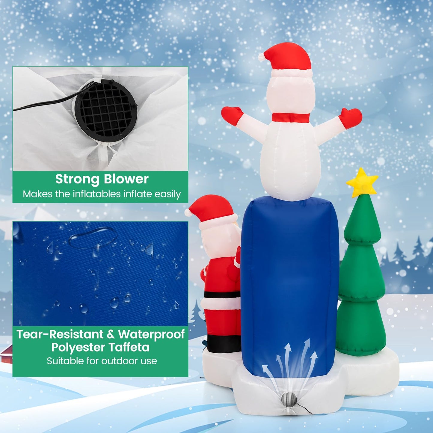 Tangkula 6 FT Lighted Christmas Inflatable Mailbox Santa Claus Snowman Christmas Tree Decoration with Built-in LED Lights
