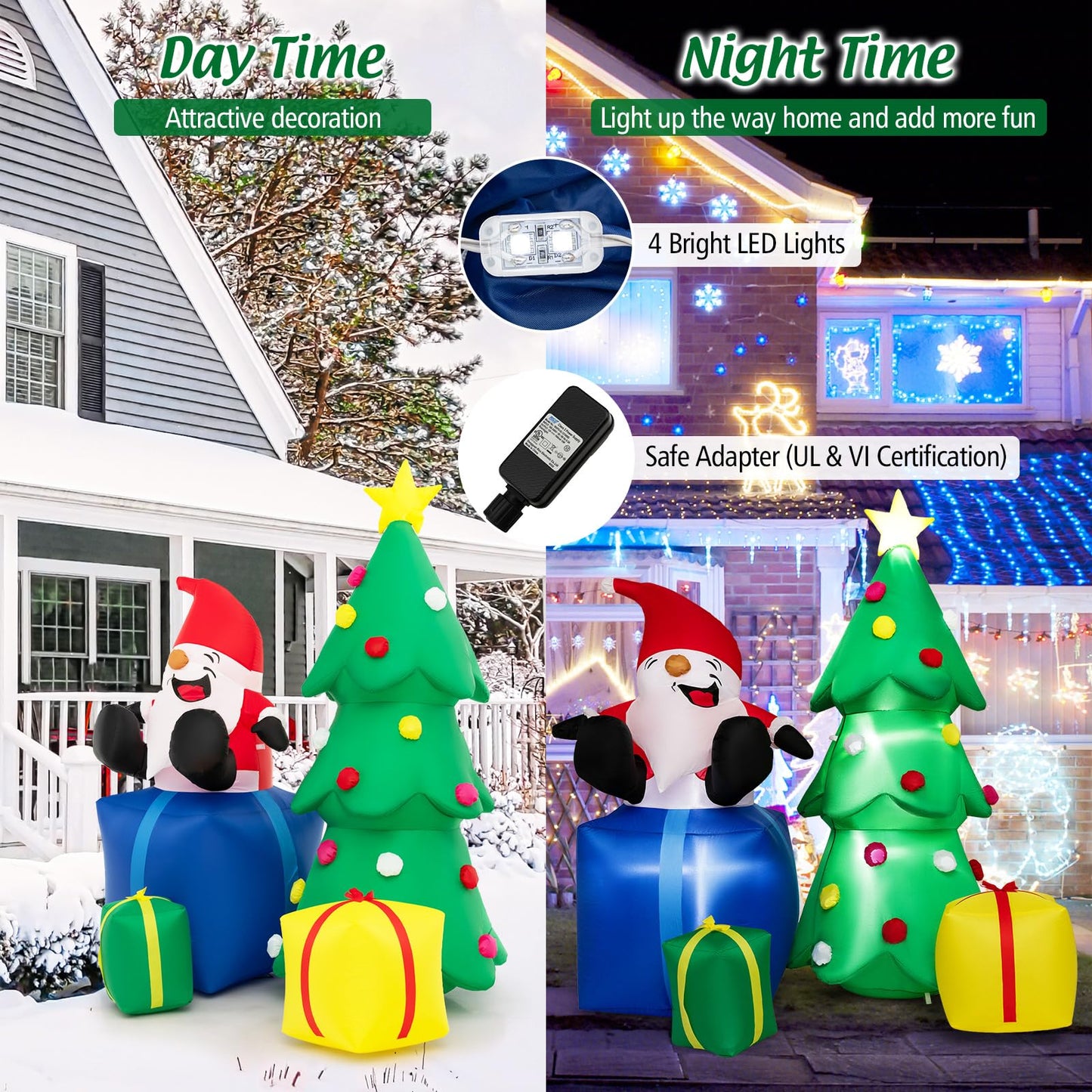 Tangkula 7 FT Lighted Christmas Inflatable Santa Claus & Christmas Tree with Gift Boxes