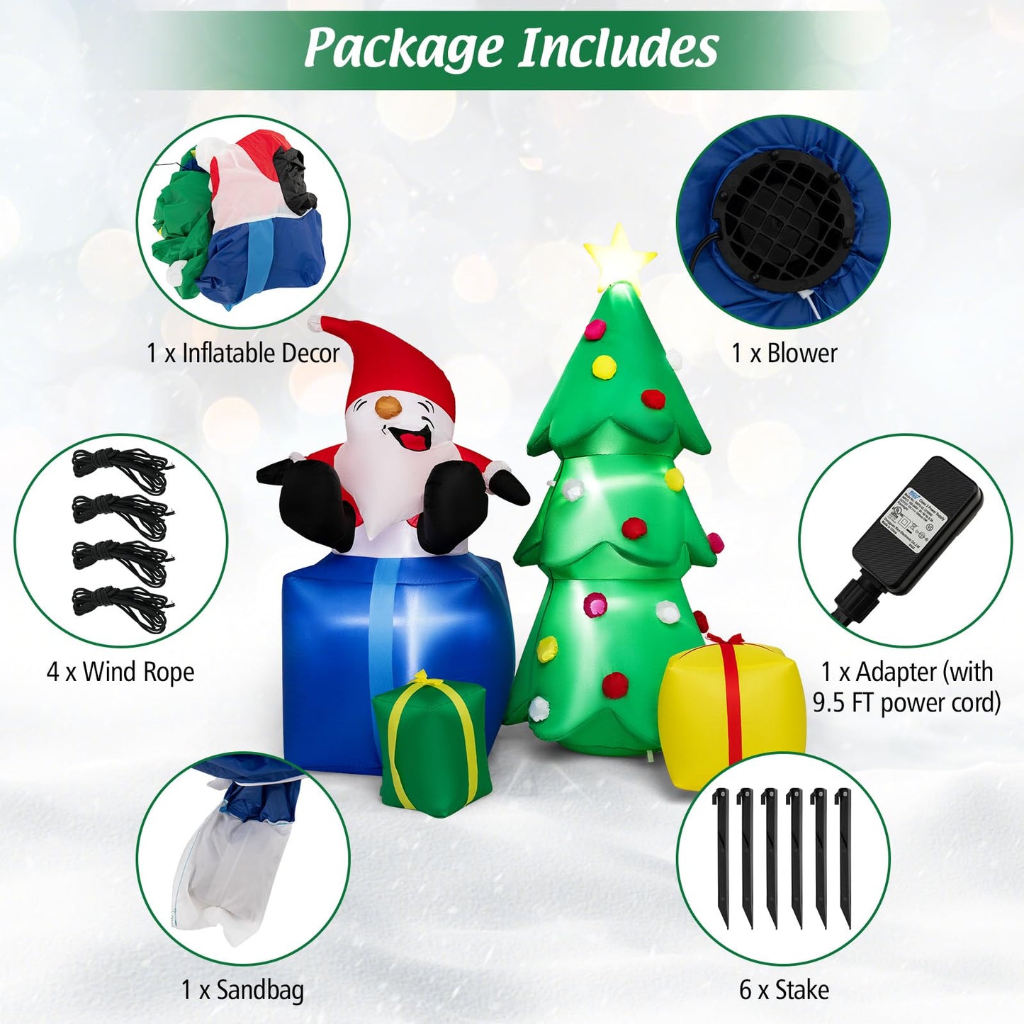 Tangkula 7 FT Lighted Christmas Inflatable Santa Claus & Christmas Tree with Gift Boxes