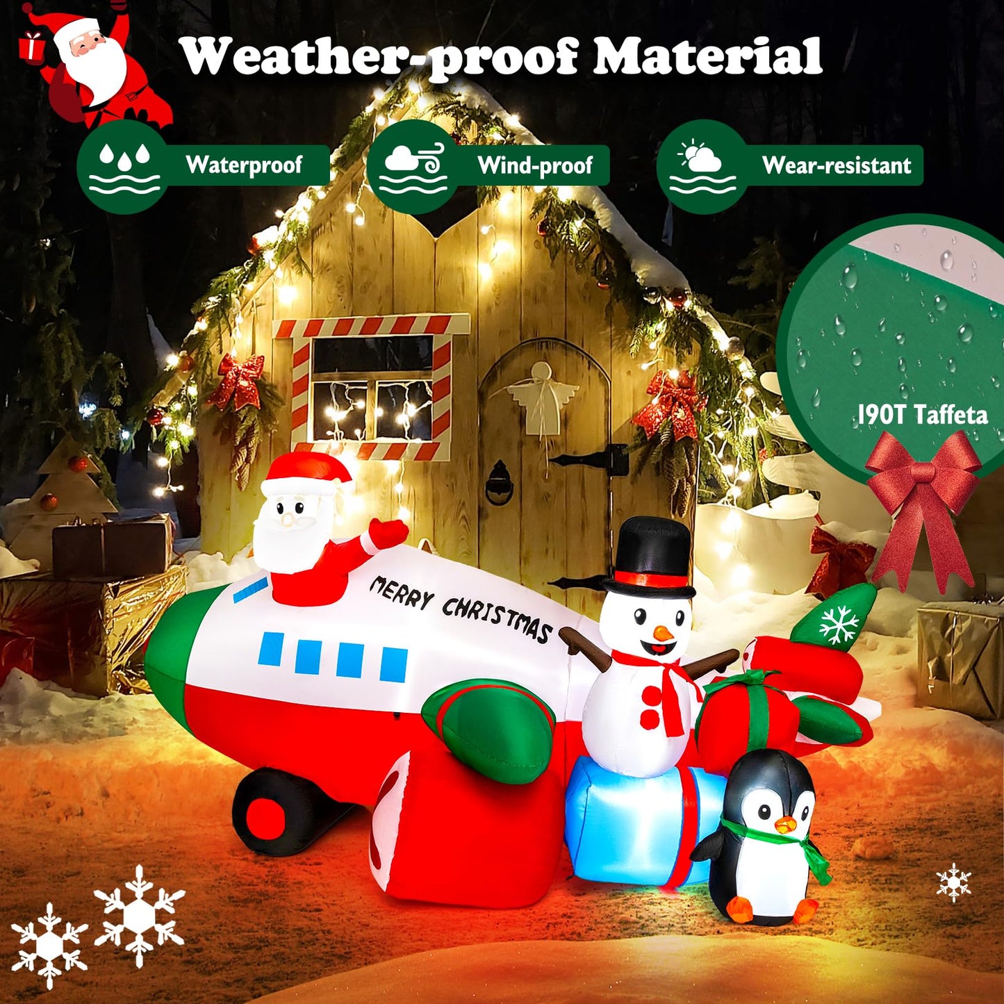 Tangkula 9.5 FT Lighted Christmas Inflatable Santa Claus on Helicopter