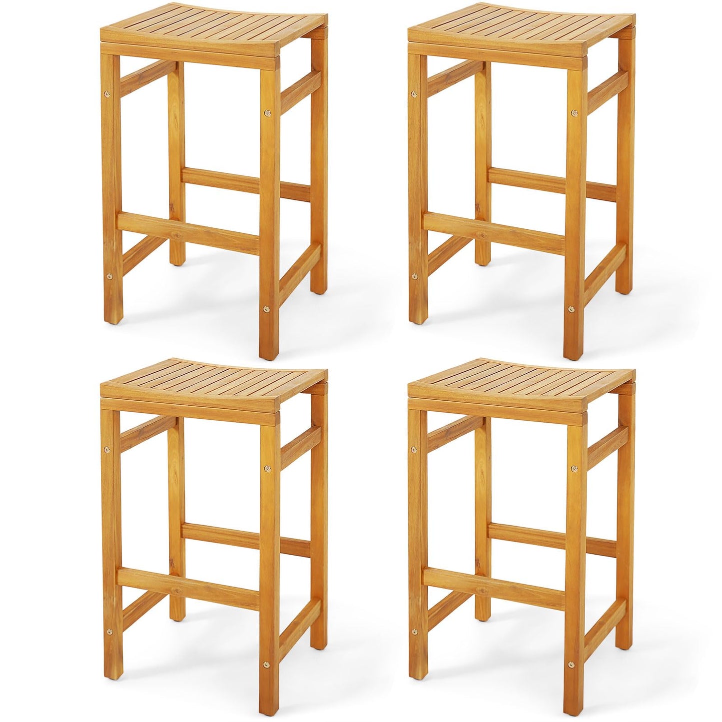 Acacia Wood Bar Stool Set of 2 - Tangkula